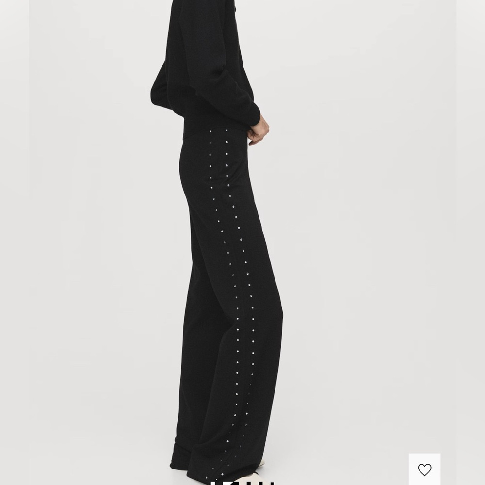 Mango Black Wide-Leg Pants with Studded Detail